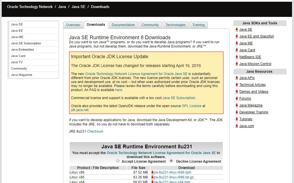 oracle download page
